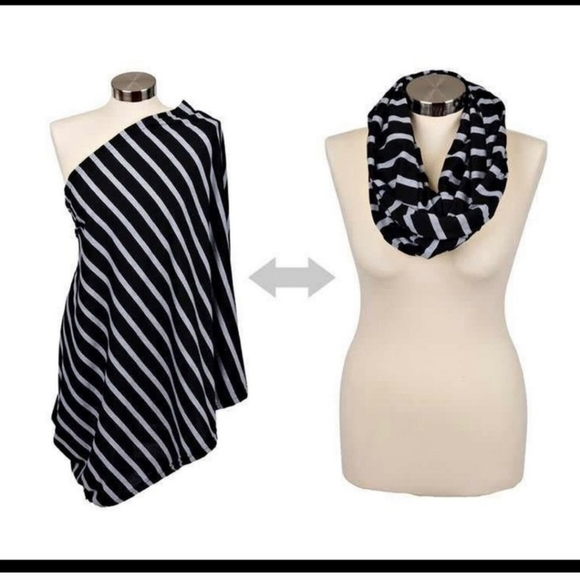 Itzy Ritzy Nursing Happens - Infinity Breastfeeding Scarf - Black & Gray Stripe - Picture 1 of 4